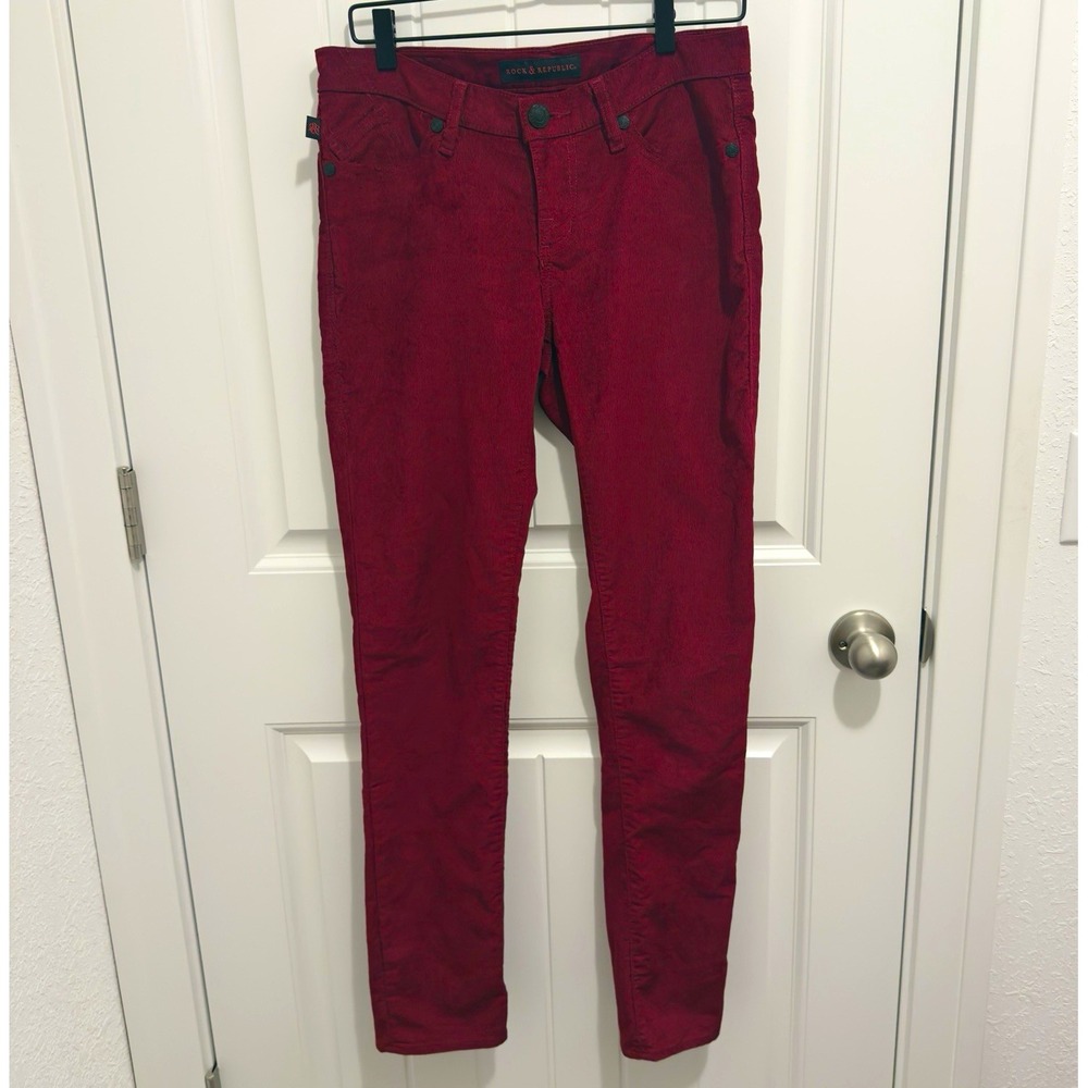 Rock & Republic Womens Red Corduroy Mid Rise Slim Skinny Pants Size 8